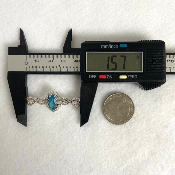 Sterling Silver 925 CJ Marquise Swiss Blue Topaz Cubic Zirconia Heart Bar Brooch - Picture 13 of 16